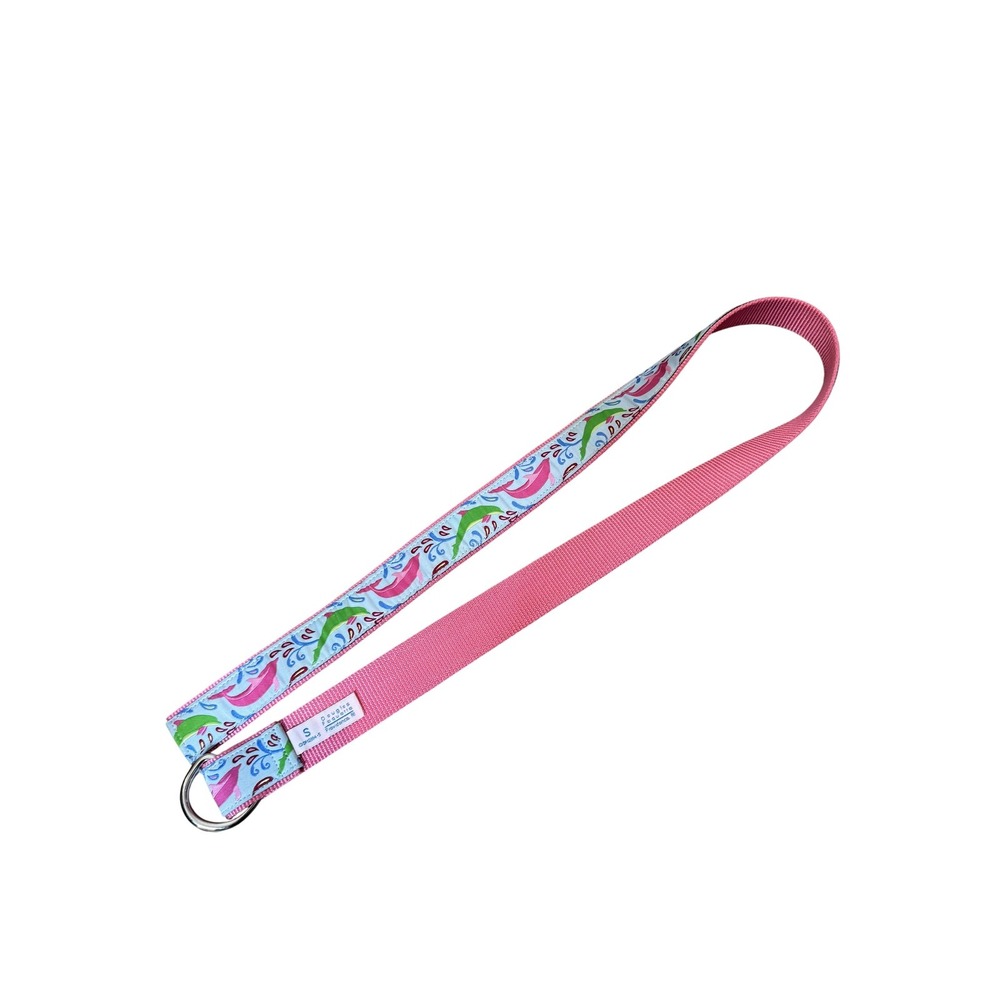Douglas Paquette Belt Womens Small Pink Ribbon D Ring Dolphins‎ Print Colorful